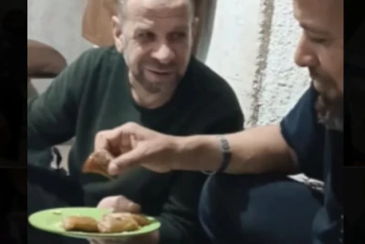One of the images found by the IDF at Hamas’ command headquarters under the European Hospital in Khan Younis shows Rafah Brigade commander Muhammad Shabana enjoying lavish meals in the tunnel complex he shared with Mohammed Sinwar in the weeks before his death. (Photo: Social Media/X)