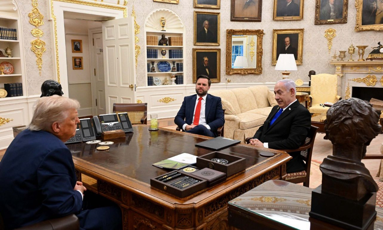 President Trump and Vice President Vance meet with Prime Minister Netanyahu in the Oval Office. Credit: GPO