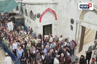 The Good Friday procession in the morning, at the Via Dolorosa at Jerusalem Old-city, March 29 2024 (Screenshot).