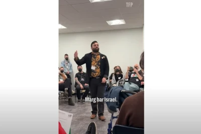 Far-Left Activists Chant in Farsi “Death to Israel!” “Death to America!”, published on social media on 15 April, 2024 (Photo: Screenshot).