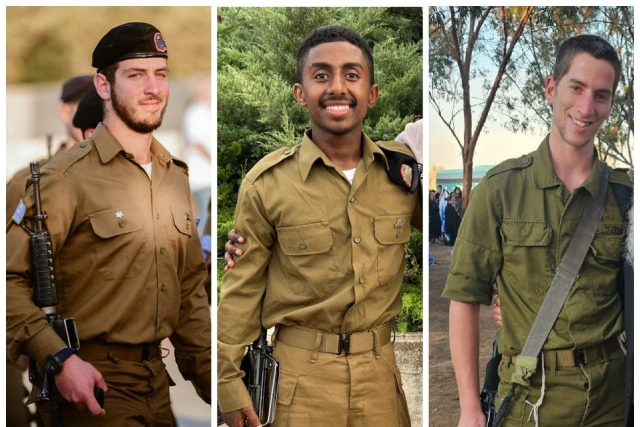 Left to right: Nevo Fischer, Kano Kassa, and Matityahu Yaakov Perl, who fell in fighting in northern Gaza on January 8, 2025. (Photo: IDF).