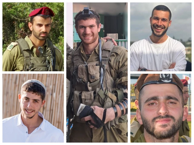 Maj. Ofek Bachar, Staff Sgt. Elyashiv Eitan Wieder (center), Cpt. Elad Siman Tov, Staff Sgt. Yehudah Dror Yahalom, Staff Sgt. Yakov Hillel (Photo: IDF)