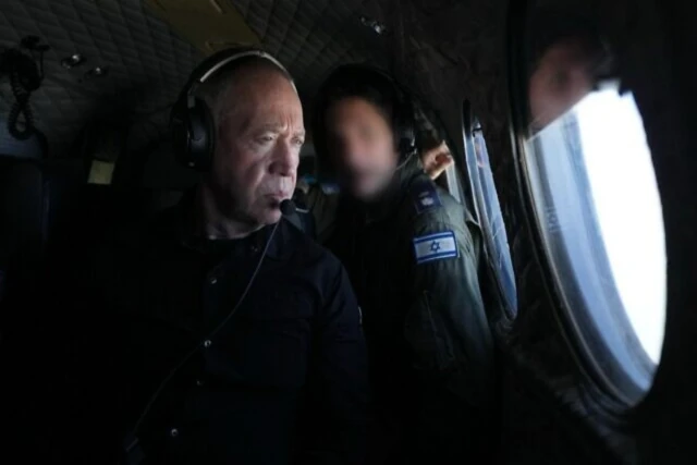 Israeli Defense Minister Yoav Gallant flies over the Gaza Strip in a IAF plane, On January 21, 2024. (Photo: Elad Malka/Defense Ministry).