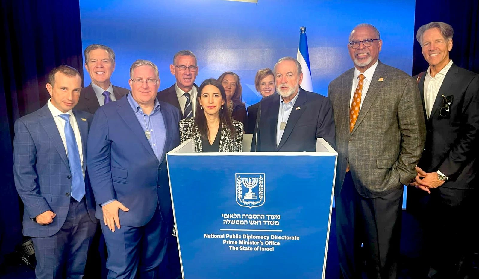 Evangelical Delegation meets with members of the Prime Minister’s communications team in the briefing room at The Kirya. (Photo credit: ALL ISRAEL NEWS staff)