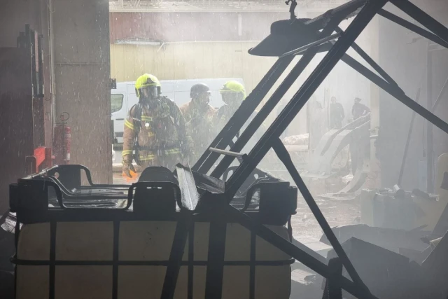 Factory hit by Hezbollah rockets in Kiryat Shmona, March 27, 2024 (photo: Israel Fire and Rescue Service).