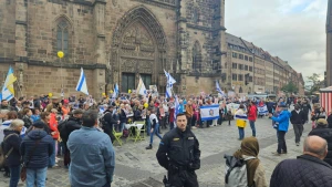 Crowd marks the second anniversary of the October 7 massacre in the southern German city of Nuremberg, Germany, on October 7, 2025 (Photo: AIN Staff)