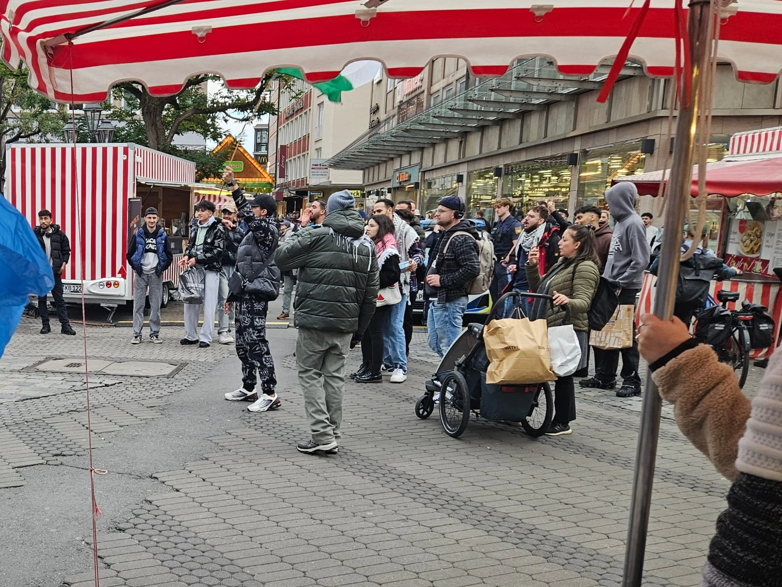 Pro-Palestinian demonstrators at a Oct. 7 memorial in Nuremberg, Germany on October 7, 2025. (Photo: AIN Staff)