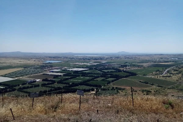 The Syrian part of the Golan Heights, to the East, with the border and the ghost town of Quneitra, viewed from the Mount Bental, in 2018 (Photo: Aaron Goel-Angot).