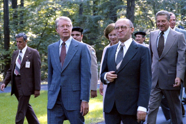 President Jimmy Carter, Israeli Prime Minister Menachem Begin and Zbigniew Brzezinski in September 1978. Photo courtesy of Jimmy Carter Library