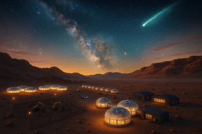Illustration simulating the space campus that Creation Space intends to build in Mitzpe Ramon, which will include the experimental field, closed laboratories and more. Illustration courtesy of Creation Space. July 8 2025. Photo: Israel Space Agency