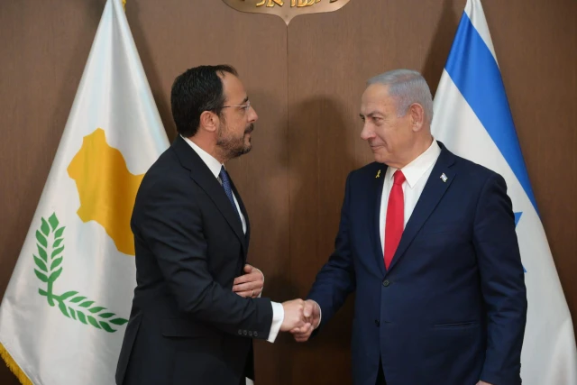 Prime Minister Benjamin Netanyahu and Cypriot President Nikos Christodoulides at the Prime Minister's Office in Jerusalem, Israel, 4 May 2025. (Photo: GPO)