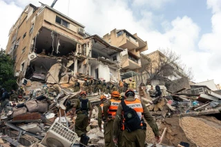 IDF Home Front Command troops at the site of a missile impact in Haifa, April 5, 2026 (Photo by IDF).