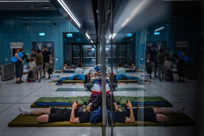 People take shelter in an underground train station in Tel Aviv, during ongoing missile attacks from Iran, June 22, 2025. Photo by Yonatan Sindel/Flash90