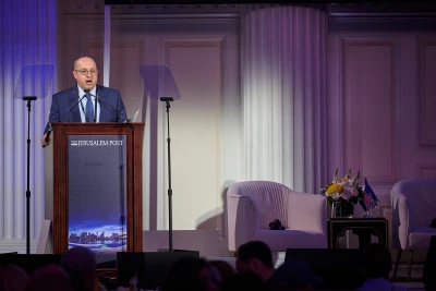 New York, NY USA 6-3-24 - Jerusalem Post Conference. Editor-in-Chief Zvika Klein addressing the opening of the conference. Photo: Shutterstock