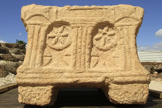 Magdala stone, an archaeological find in Israel, likely the earliest known artistic depiction of the Second Temple. Photo: Magdala.org