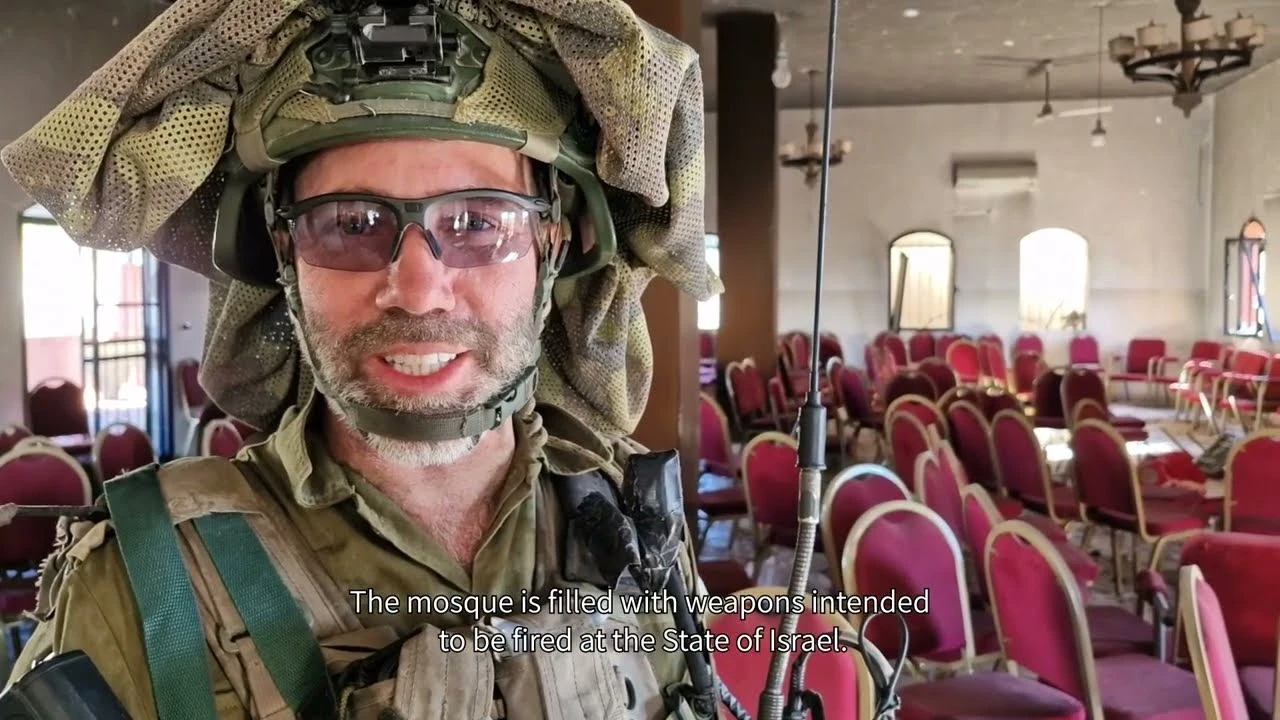 IDF soldier standing in a mosque in southern Lebanon (Photo: Screenshot from IDF video)