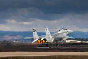 Israel F-15 fighter jet taking off for an attack run in Lebanon, November 27, 2024 (Photo by Israeli Air Force).