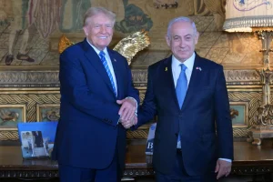 Former President Trump and Israeli Prime Minister Benjamin Netanyahu meet in Mar-a-Lago on July 26, 2024. Photo: Israeli Government Press Office