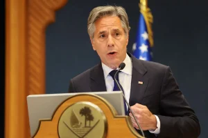 U.S. Secretary of State Antony Blinken gestures at a joint press conference with the Qatari prime minister in Doha, Qatar, June 12, 2024 (Photo: REUTERS/Ibraheem Al Omari/Pool).