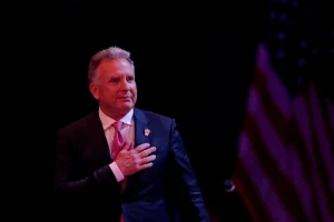 Steve Witkoff, Founder of the Witkoff Group gestures during a rally for Republican presidential nominee and former U.S. President Donald Trump at Madison Square Garden, in New York, U.S., October 27, 2024. REUTERS/Andrew Kelly