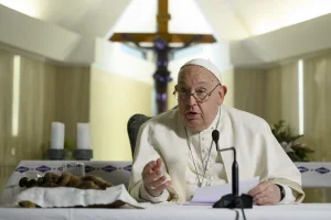 Pope Francis leading his Sunday Angelus prayer from Santa Marta Chapel at the Vatican, 2024/12/22 . Photograph by VATICAN MEDIA / Catholic Press Photo (Photo by VATICAN MEDIA via Reuters)