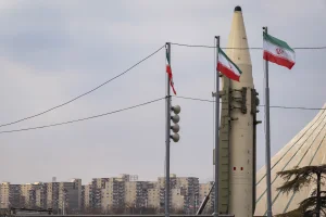 An Iran-made ballistic missile is displayed during a rally commemorating the 46th anniversary of the victory of Iran's 1979 Islamic Revolution at Azadi Square in western Tehran, Iran, on February 10, 2025 Photo: Reuters Connect by Morteza Nikoubazl