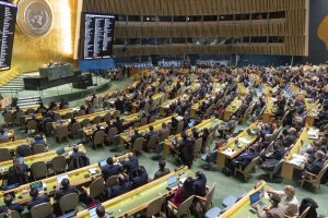 At the 11th Emergency Special Session of the UN General Assembly in New York on February 24, 2025, Ukraine's draft resolution 'Advancing a comprehensive, just, and lasting peace in Ukraine' was adopted (93 in favor, 18 against, 65 abstentions) on the third anniversary of Russia’s full-scale invasion. Photo: Lev Radin/SIPA USA via Reuters.