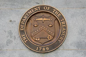 Signage is seen at the United States Department of the Treasury headquarters in Washington, D.C., U.S., August 29, 2020. Photo: Reuters