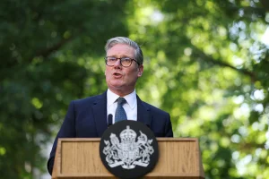 British Prime Minister Keir Starmer speaks during a reception, following the UK-EU summit, in London, Britain, May 19, 2025. REUTERS/Hannah McKay/Pool