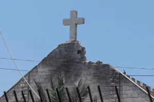 A view shows the damage at the Holy Family Church which was hit in an Israeli strike on Thursday, in Gaza City July 18, 2025. REUTERS/Khamis