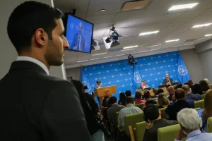 Saudi Foreign Minister Faisal bin Farhan Al-Saud and French Foreign Minister Jean-Noel Barrot, co-chairs of a United Nations high-level international conference hosted by France and Saudi Arabia to work towards a two-state solution between Israel and the Palestinians, hold a press briefing at U.N. headquarters in New York City, U.S., July 28, 2025. REUTERS/Kylie Cooper