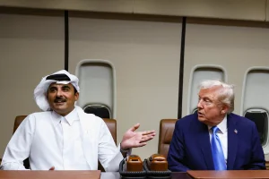 U.S. President Donald Trump meets with Qatar's Emir Sheikh Tamim bin Hamad Al Thani Saturday, October 25th, 2025. (Photo: Evalyn Hockstein/Reuters)
