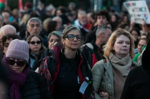 Francesca Albanese, the UN rapporteur, participates in a pro-Palestinian rally with firefighters against the war economy and for a free Palestine in Rome, Italy, on November 29, 2025 Photo: Reuters Connect by Andrea Ronchini