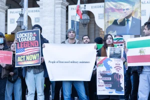 Sit-in in Piazza della Repubblica in Rome organized by the Italy-Iran Association in solidarity with the protests of the Iranian people in Iran against the Ayatollah regime. January 13, 2026 (Photo by Matteo Nardone / ipa-agency.net via Reuters Connect