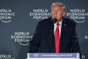 U.S. President Donald Trump speaks during a reception with business leaders, at the 56th annual World Economic Forum (WEF), in Davos, Switzerland, January 21, 2026. Photo: Reuters Connect by Jonathan Ernst