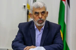 Yahya Sinwar leader of the Hamas terrorist organization at Hamas President's office in Gaza City, on April 13, 2022 (Photo: Attia Muhammed/Flash90).
