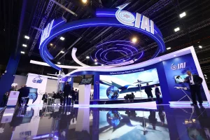 A view of the Israel Aerospace Industries (IAI) booth at the Singapore Airshow at Changi Exhibition Centre in Singapore February 20, 2024. REUTERS/Edgar Su