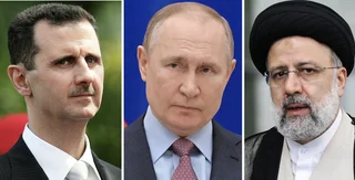 Syrian President Bashar al-Assad (Photo: Shutterstock), Russian President Vladimir Putin (Photo: Sputnik/Sergey Guneev/Kremlin via Reuters), Iranian President Ebrahim Raisi (Photo: Mehr News Agency via Wikimedia Commons)