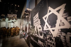Visitors seen at the Yad Vashem Holocaust Memorial Museum in Jerusalem May 2, 2024, ahead of Israeli Holocaust Remembrance Day. (Photo by Yonatan Sindel/Flash90)