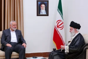 Iranian Supreme Leader Khamenei meets with Ismail Haniyeh, head of Hamas political bureau in Tehran, Iran, June 21, 2023. (Photo: khamenei.ir)