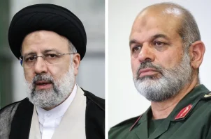 Iranian President Ebrahim Raisi (Photo: Mehr News Agency via Wikimedia Commons) and Ahmad Vahidi, Iran's newly-appointed interior minister (Photo: Khamenei.ir via Wikimedia Commons)