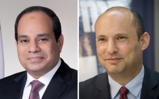 Egyptian President Abdel Fattah al-Sisi (Photo: Ministry of Communications and Information Technology in Egypt via Wikimedia), Israeli Prime Minister Naftali Bennett (Photo: Yonatan Sindel/Flash90 )