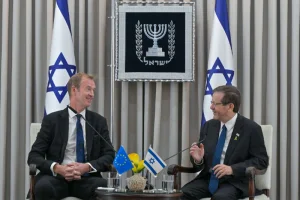 President Herzog with EU Ambassador Mr. Michael Anthony Mann, September 16, 2025 Photo: Ministry of Foreign Affairs, GPO by Kobi Gideon