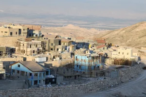 A construction site of a new residential neighborhood at the mixed religious-secular Jewish settlement in the West Bank Kfar Adumim on Mrch 9'nt, 2023. Photo by Gili Yaari /Flash90