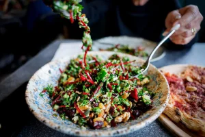 Tabouleh salad served at the Reif restaurant in the Northern Druze village of Isfiya. March 24, 2024. Photo by Nati Shohat/FLASH90