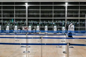 Passengers at the Ben Gurion International airport near Tel Aviv on October 3, 2024. Photo by Nati Shohat/Flash90