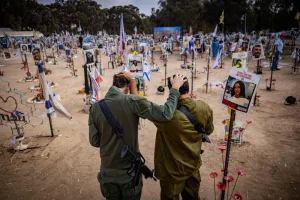 Israelis visit the site of the Re'im music festival massacre, in southern Israel, October 6, 2024. Photo by Yonatan Sindel/Flash90