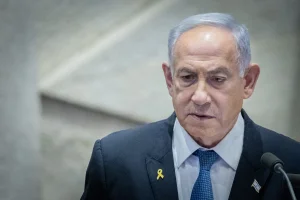 Israeli prime minister Benjamin Netanyahu addresses the Israeli Parliament in Jerusalem, on December 23, 2024. Photo by Chaim Goldberg/Flash90