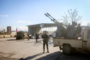 The Russian Hmeimim base and airport in the Jableh area in the Latakia countryside, where the base is considered the largest base for Russian forces in Syria, and Syrian forces are present around the base and at its gate, as the base witnesses the entry of Russian military convoys withdrawing from various Syrian regions, on December 31, 2024. Photo by Asaad Syria/ Flash90