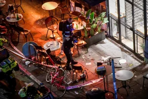 The scene of a stabbing attack in Tel Aviv, January 21, 2025. Photo by Avshalom Sassoni/Flash90